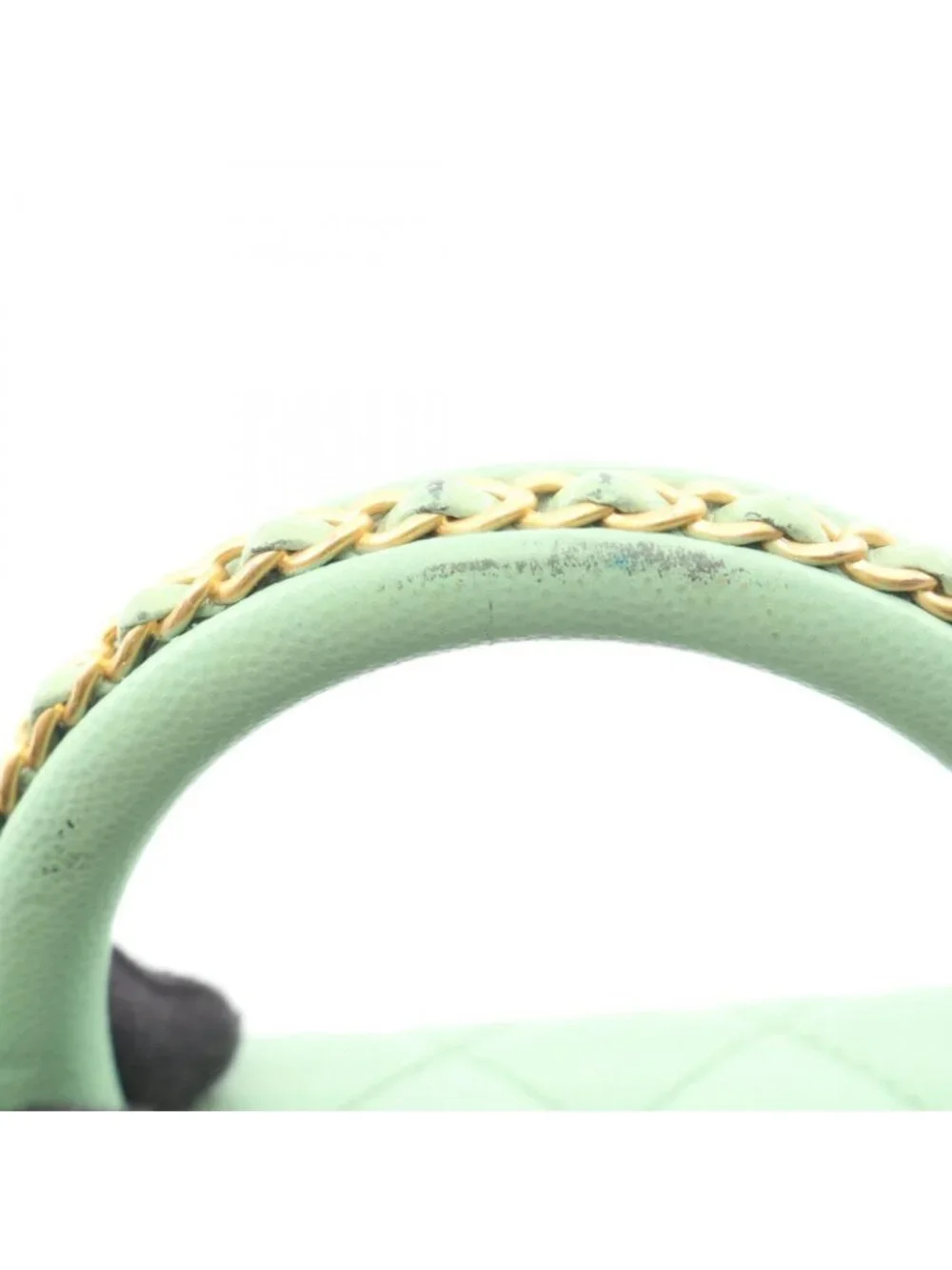 Chanel Handbag Coco Handle Flap Quilted 2-Way Mint Green Caviar Leather Chain